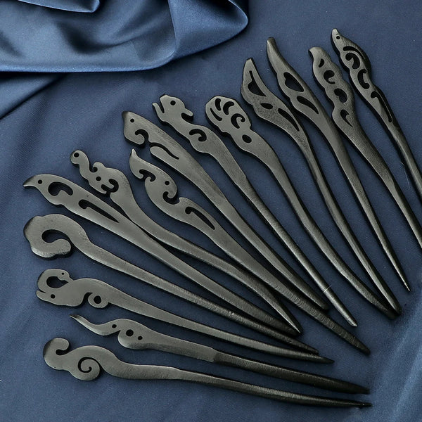 Chinese Carved Wooden Hairpins 