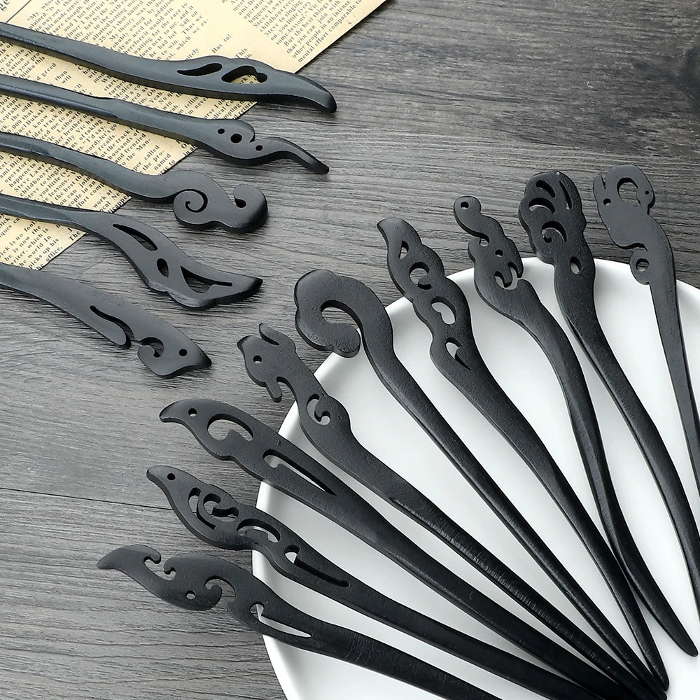 Chinese Carved Wooden Hairpins 