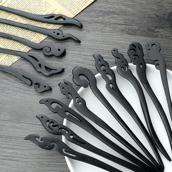 Chinese Carved Wooden Hairpins 