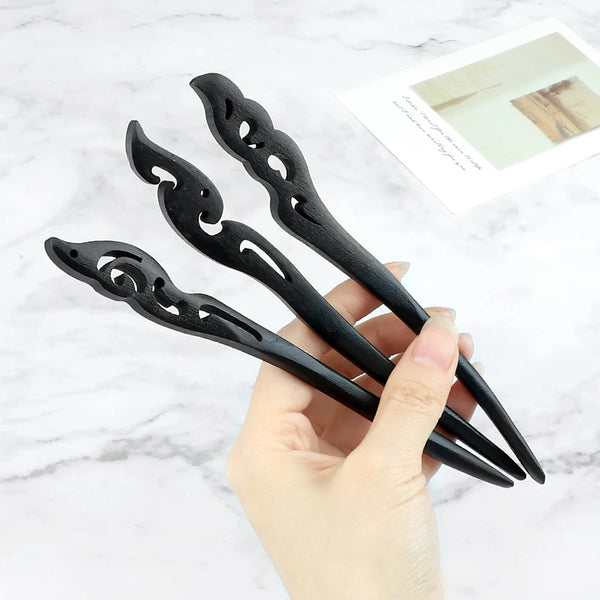 Chinese Carved Wooden Hairpins 
