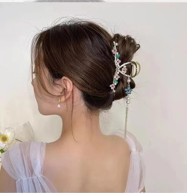 Retro Flower Butterfly Tassel Hair Clip 