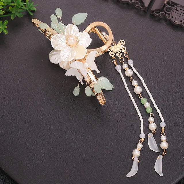 Retro Flower Butterfly Tassel Hair Clip 