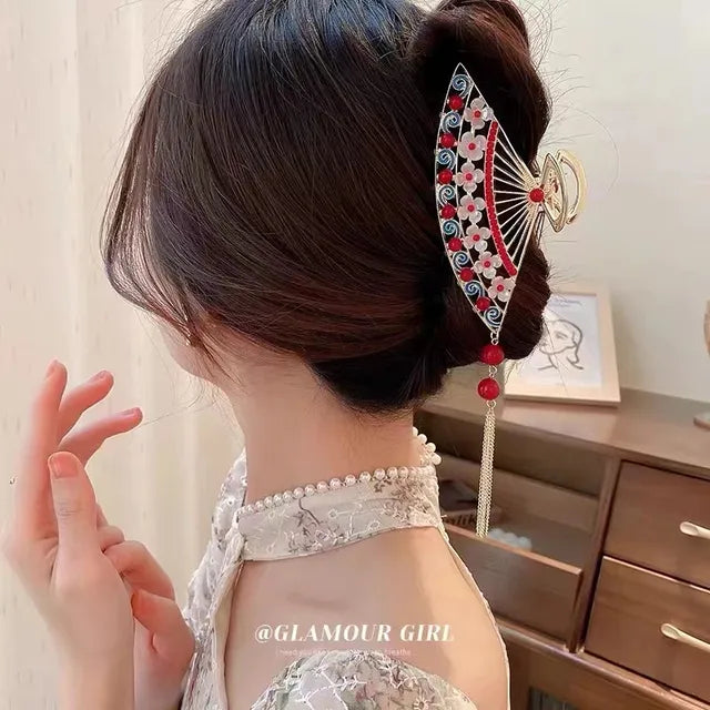 Retro Flower Butterfly Tassel Hair Clip 