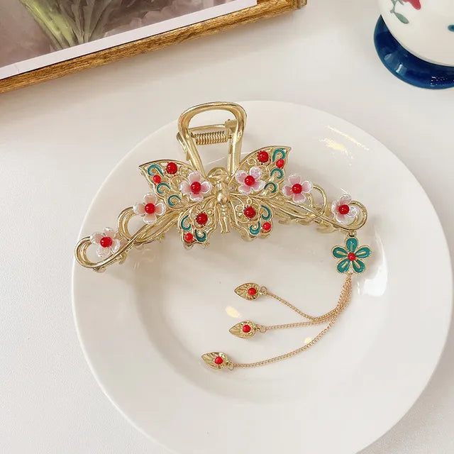Retro Flower Butterfly Tassel Hair Clip 