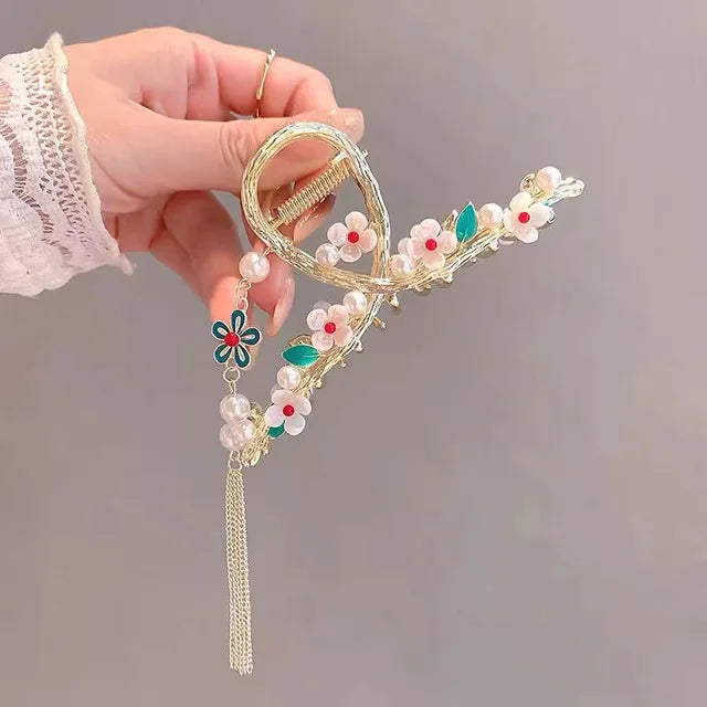 Retro Flower Butterfly Tassel Hair Clip 