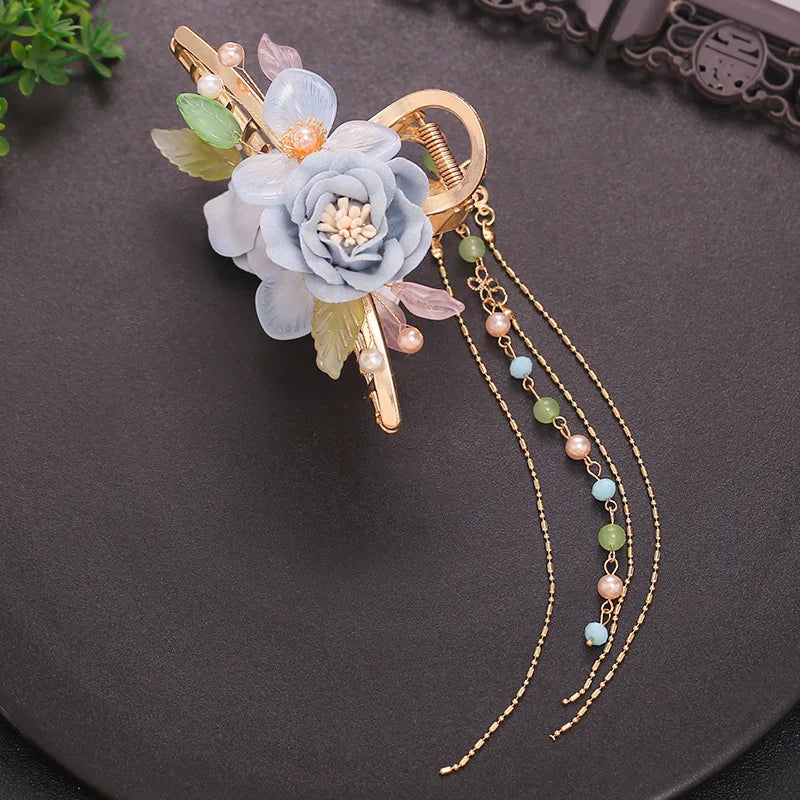 Retro Flower Butterfly Tassel Hair Clip 