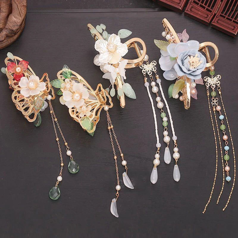 Retro Flower Butterfly Tassel Hair Clip 