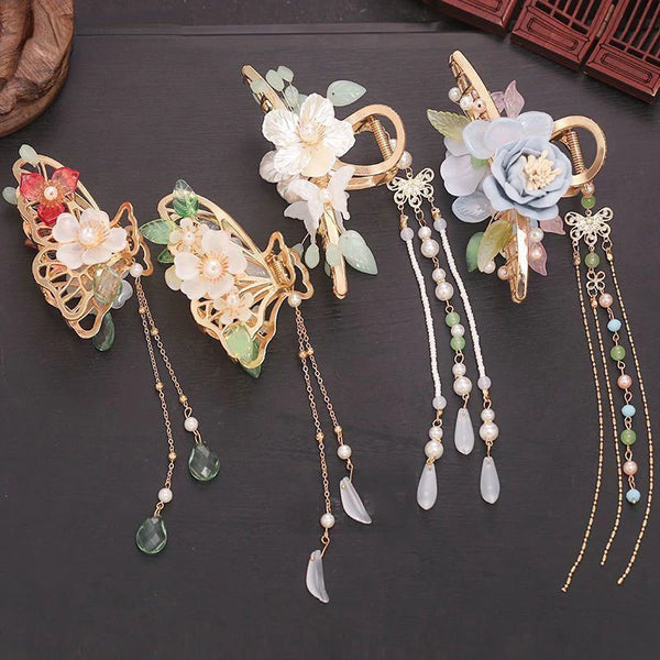 Retro Flower Butterfly Tassel Hair Clip 