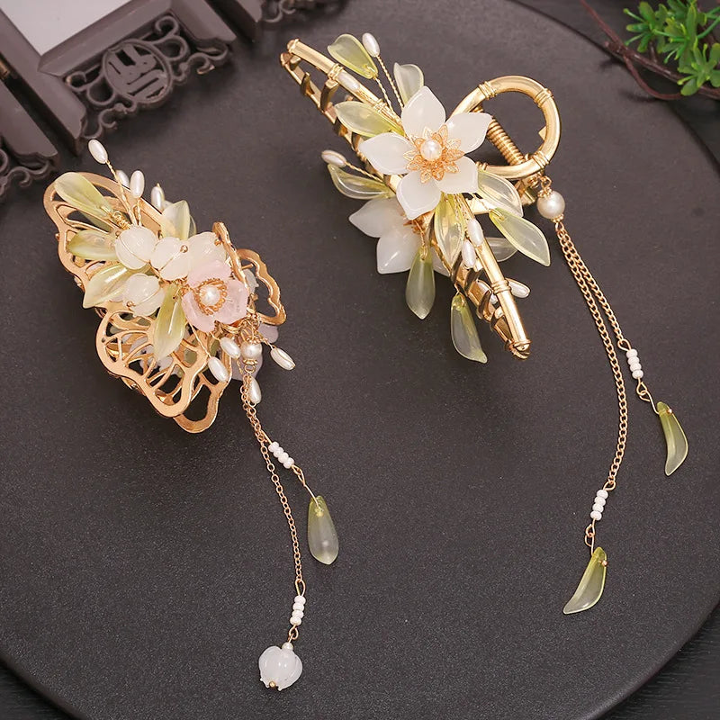 Retro Flower Butterfly Tassel Hair Clip 