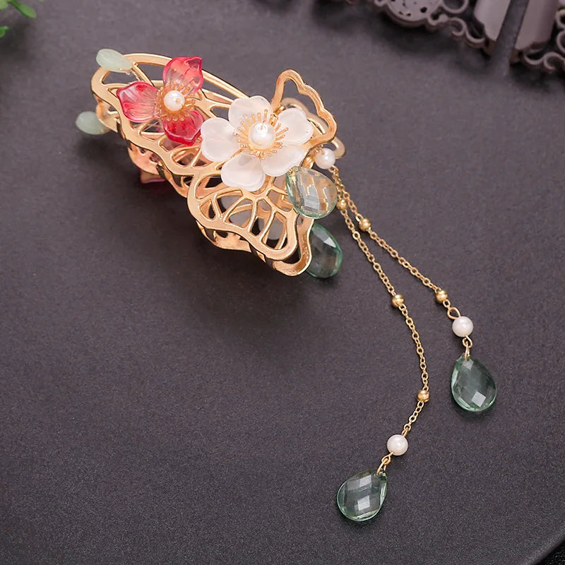 Retro Flower Butterfly Tassel Hair Clip 